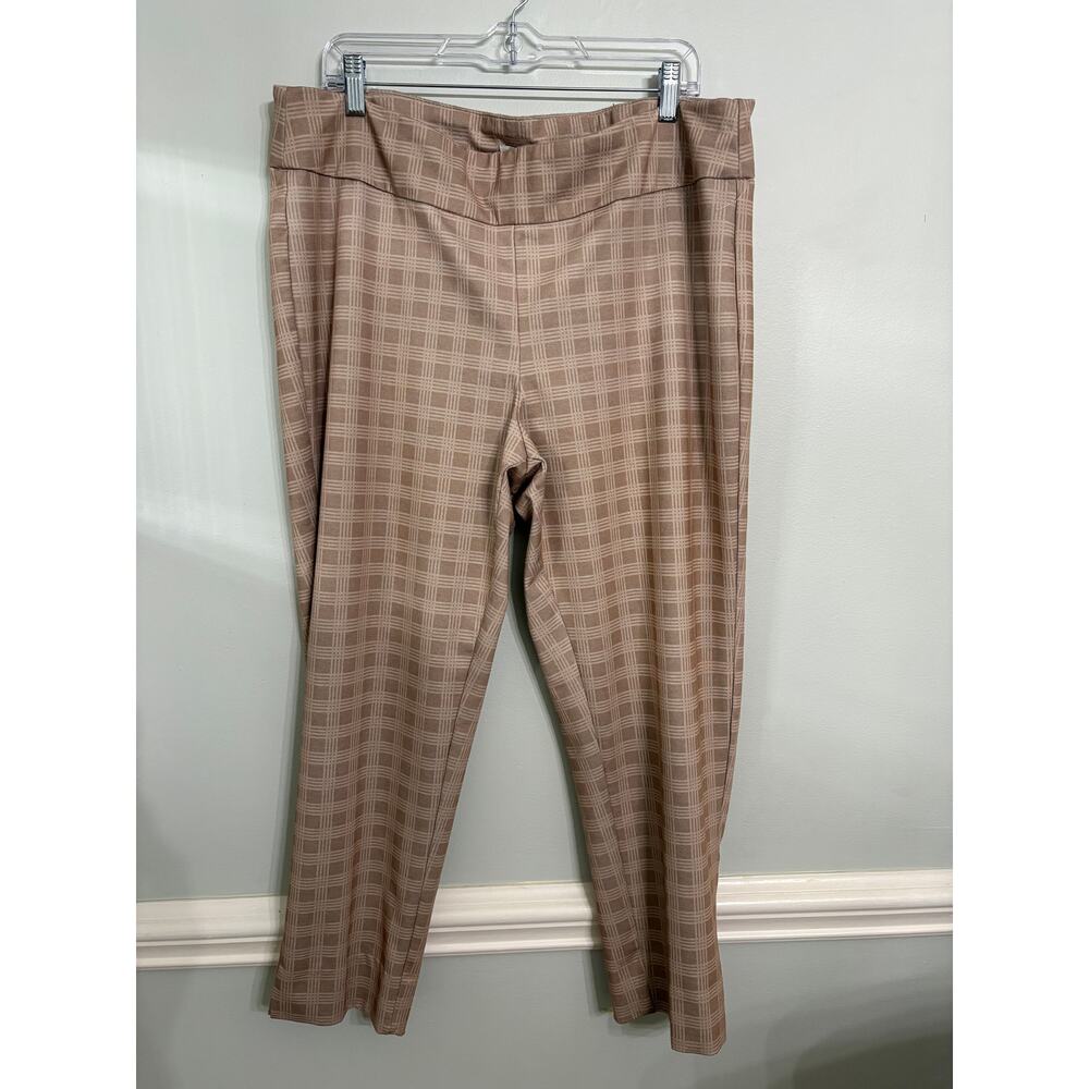 Classic Plaid Ponte Knit Pants - Taupe